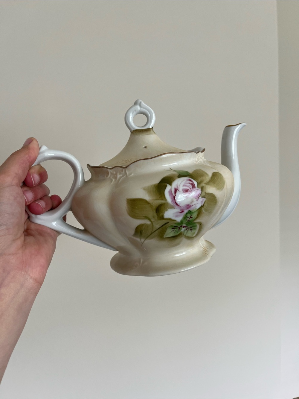 VTG Lefton China Musical Porcelain Teapot Musicbox Handpainted Floral
